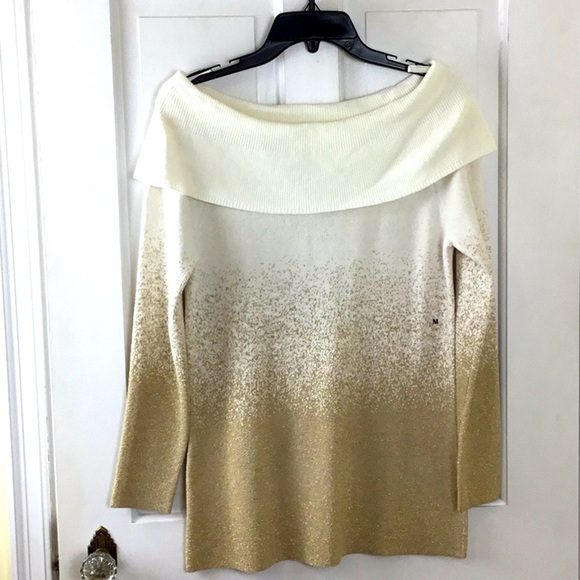 New York & Co. Cream & Gold Holiday Sweater Sz M NWT - Picture 1 of 6